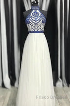 Halter Scoop Neck Tulle Floor-Length Formal Prom Dress