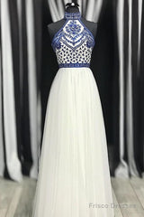 Halter Scoop Neck Tulle Floor-Length Prom Dresses