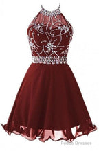 Halter Short Backless Chiffon Brown Homecoming Dress With Beading