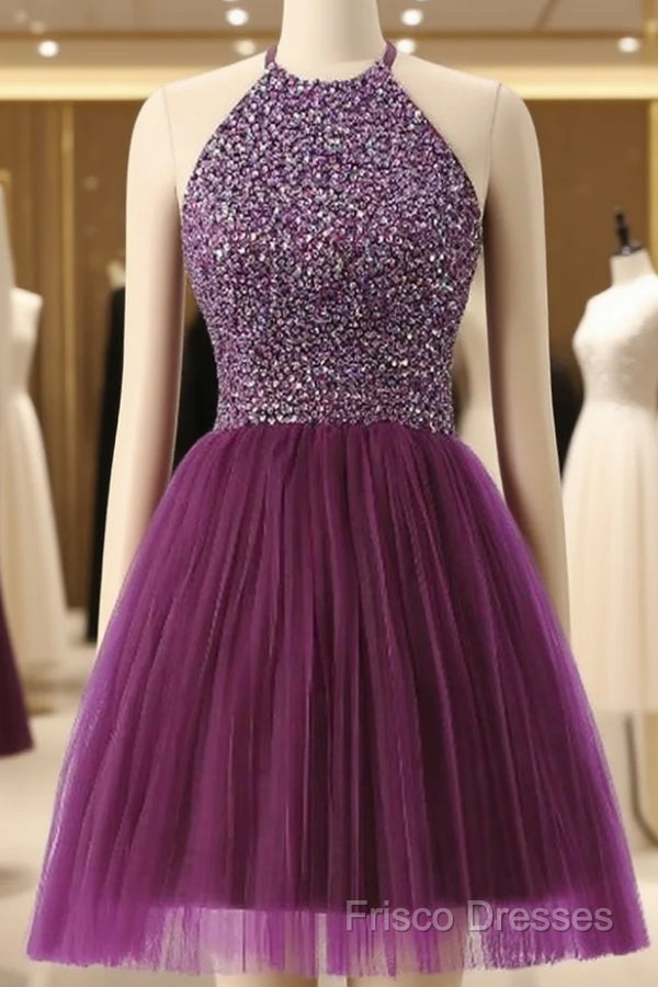 Halter Sleeveless Short Purple Homecoming Dress Formal Prom Dress Main image