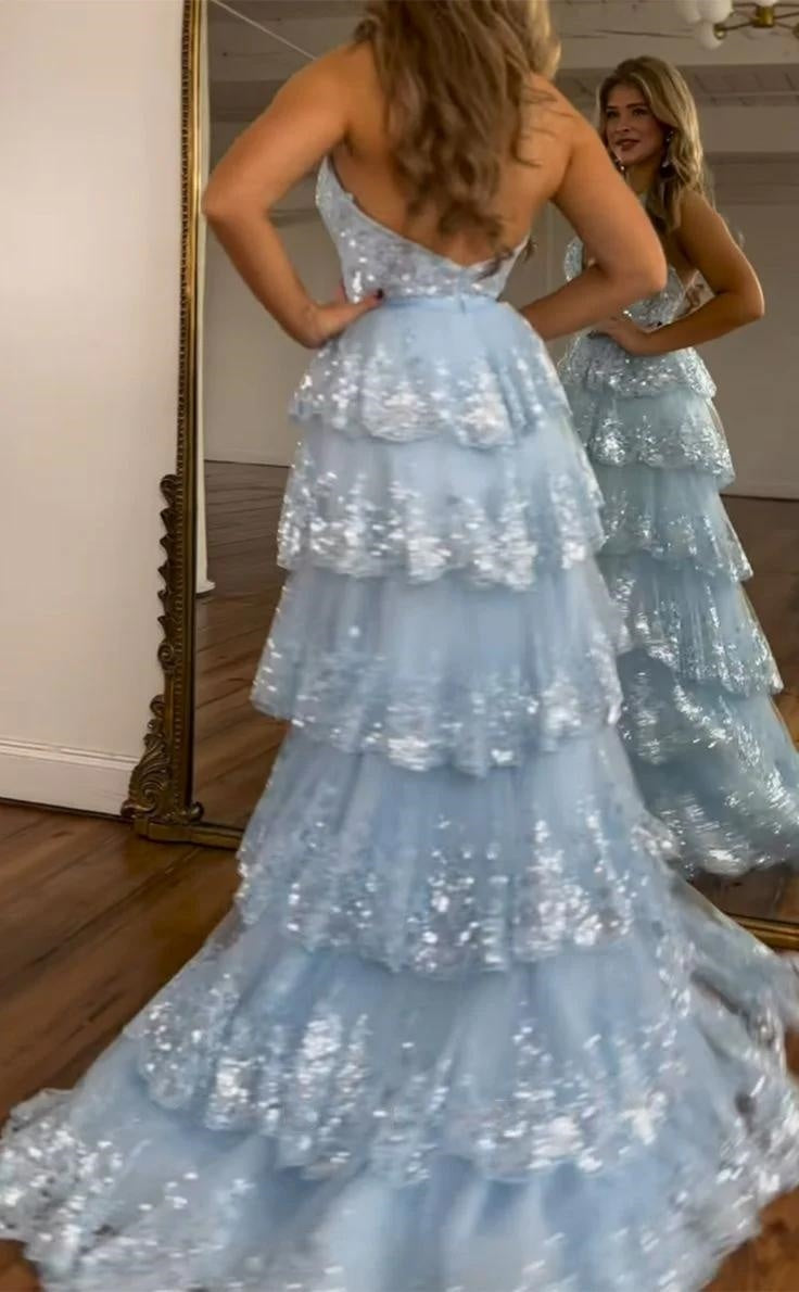 Halter V-Neck Appliques Ruffles Long Prom Dress Secondary image