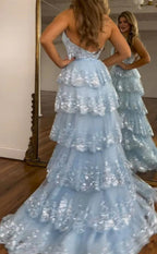 Halter V-Neck Appliques Ruffles Long Prom Dress