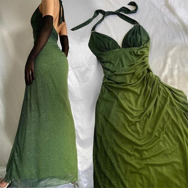 Green Shiny Elegant Strap Gradient Long Chiffon Ball Gown Prom Dress Evening Dress Party Dress