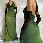 Green Shiny Elegant Strap Gradient Long Chiffon Ball Gown Prom Dress Evening Dress Party Dress