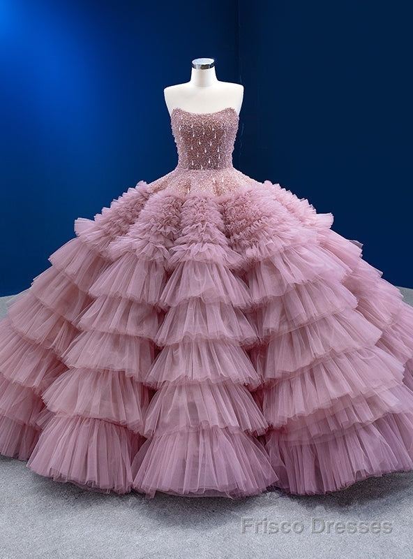 Heavy Beads Ball Gown Tulle Strapless Prom Dress Main image