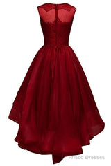 High-Low Burgundy Organza Homecoming Dress Beading