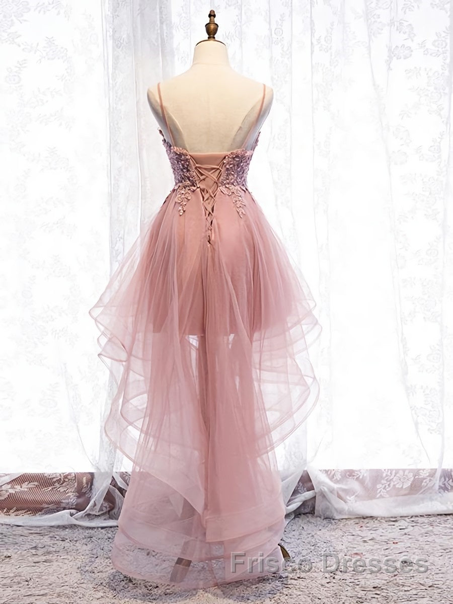 High Low Pink Lace Formal Prom Dresses, Pink High Low Formal Graduation Homecoming Dresses Secondary image