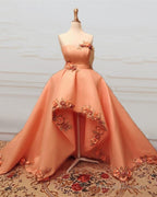 High Low Prom Dresses Organza Ruffles 3D Flowers Sweetheart