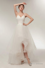 High Low Spaghetti Straps Minimalist Design Wedding Dresses