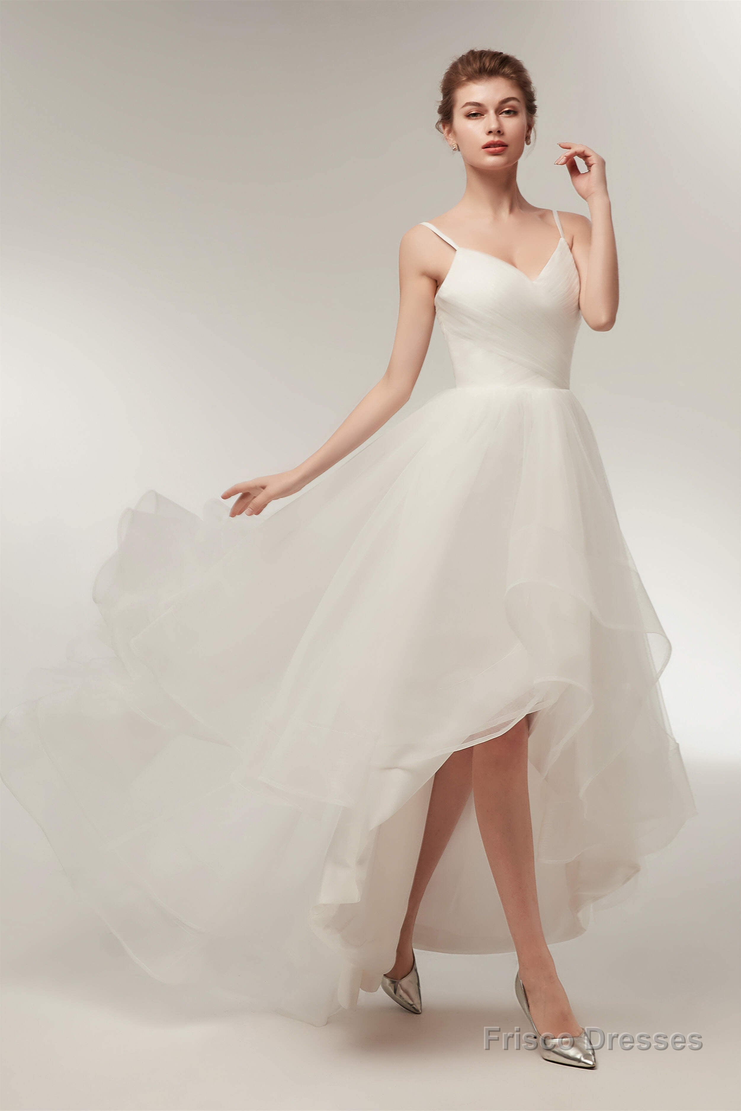 High Low Spaghetti Straps Minimalist Design Wedding Dresses