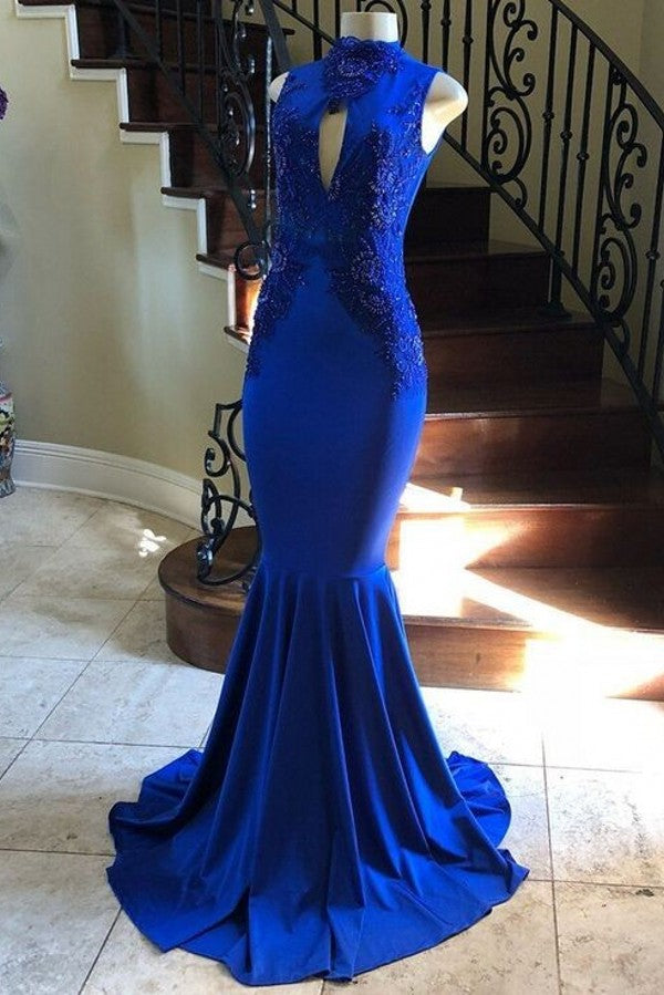 High Neck Keyhole Appliques Sleeveless Mermaid Evening Dresses Main image