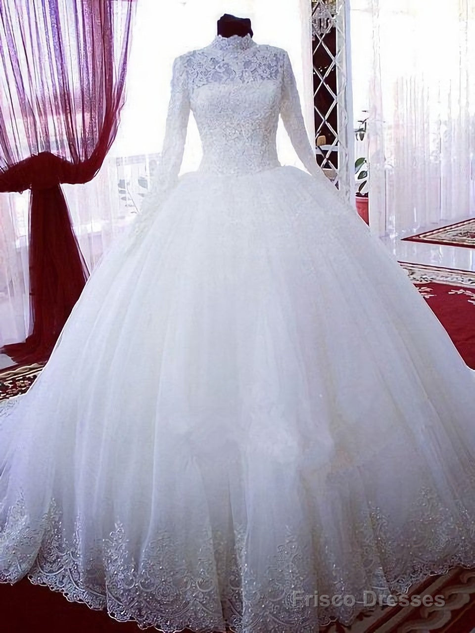 High Neck Long Sleeves Bridal Ball Gown Wedding Dresses, Bridal Gowns Prom Dress