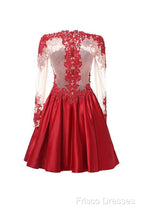 High Neck Long Sleeves With Applique Red Homecoming Dress