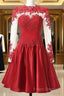 High Neck Long Sleeves With Applique Red Homecoming Dress