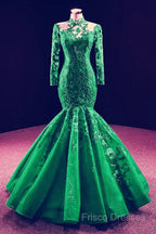 High Neck Mermaid Formal Dress Lace Sleeves