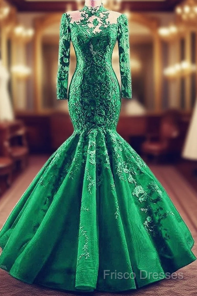High Neck Mermaid Formal Dress Lace Sleeves