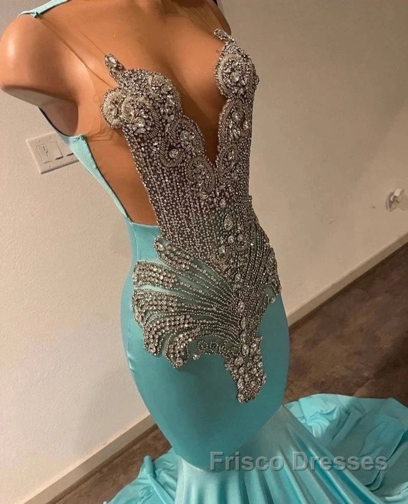 High Neck Mermaid Mint Green Satin Formal Prom Dress