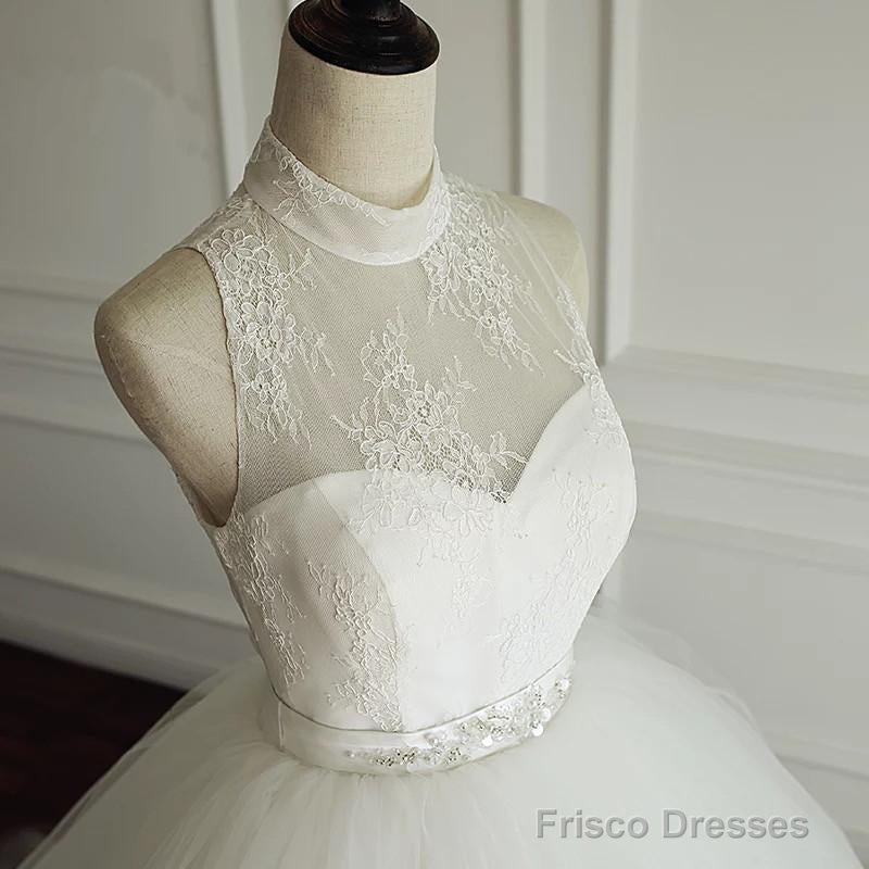 High Neck Open Back Tulle Ball Gown Wedding Dresses Secondary image