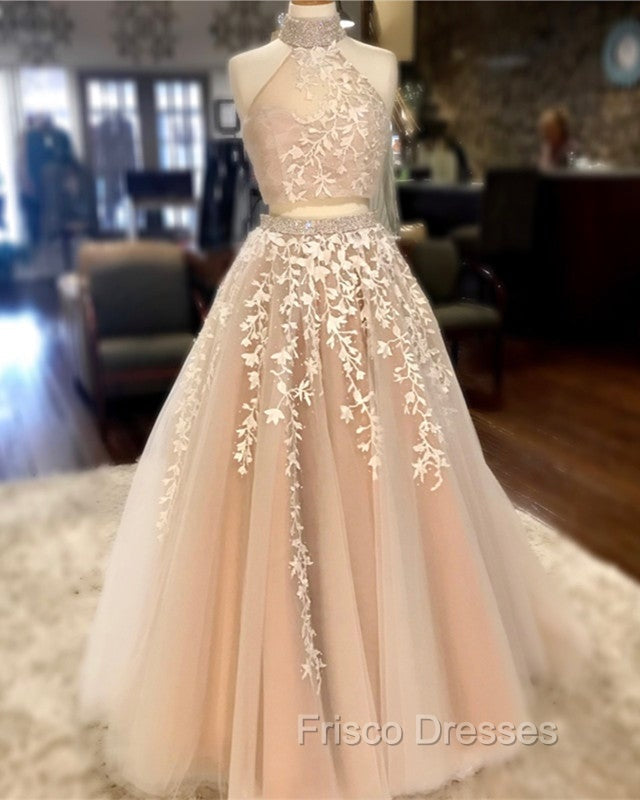 High Neck Open Back Tulle Formal Prom Dress Two Piece Quinceanera Dress Ball Gowns Secondary image