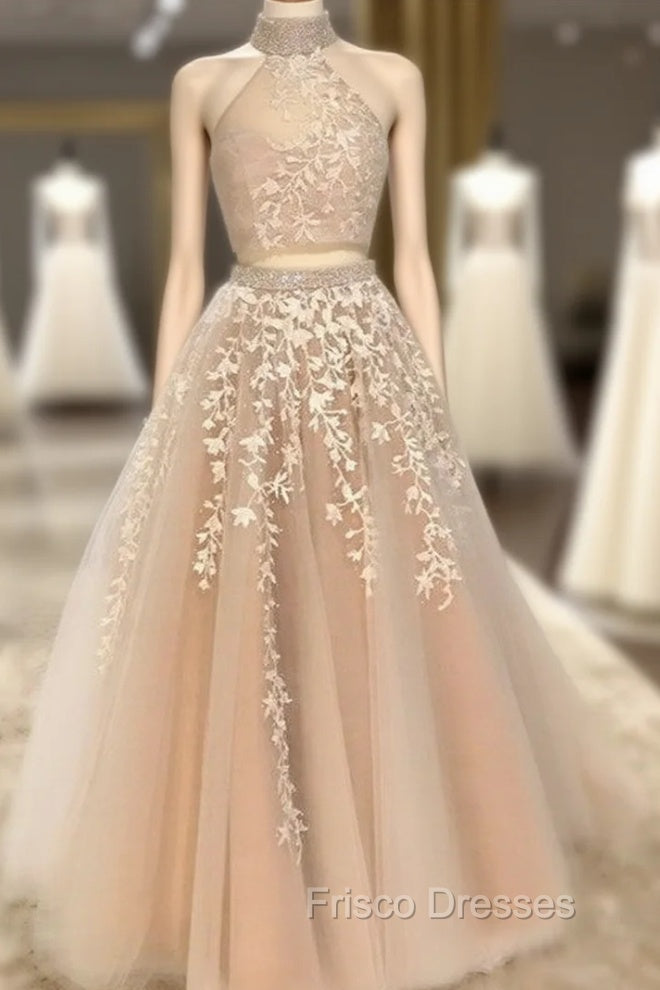High Neck Open Back Tulle Formal Prom Dress Two Piece Quinceanera Dress Ball Gowns Main image