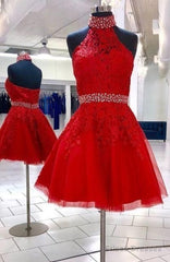 High Neck Short Red Homecoming Dress