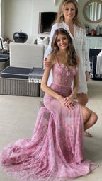 Line Pink Long Prom Dresses Party Evening Gowns