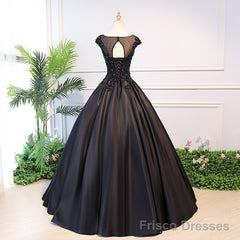 High Quality Black Satin Long Party Dress, Black Evening Gown
