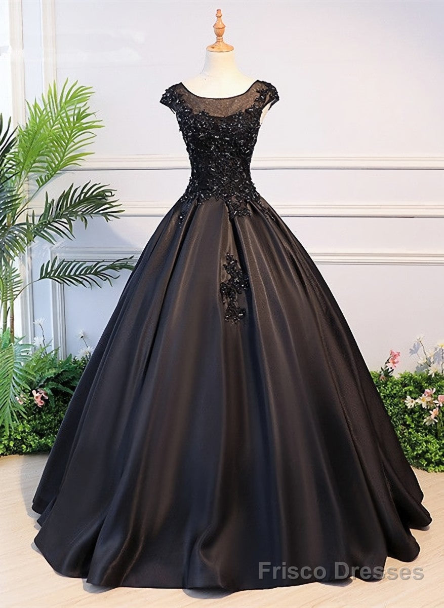 High Quality Black Satin Long Party Dress, Black Evening Gown Secondary image