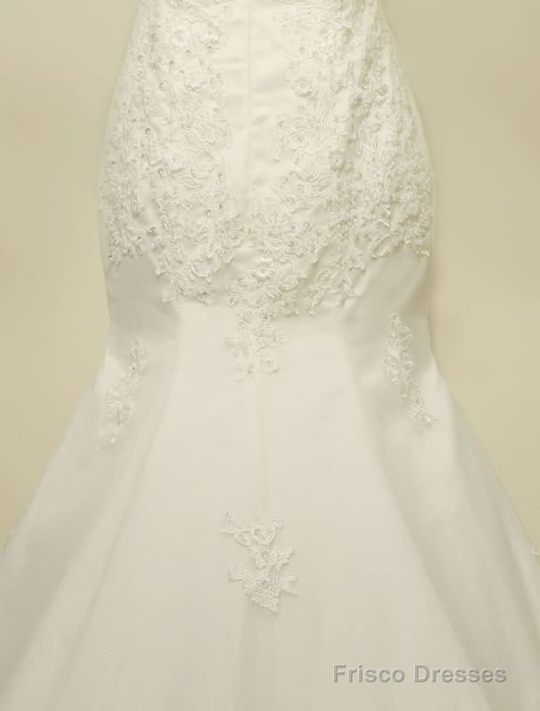 High Qulity Lace Mermaid Wedding Dress Illusion Chaple Train Ivory Beading Bridal Gown