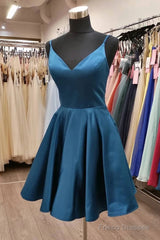 Homecoming Dress Simple V Neck Satin Short Bridesmaid Dress