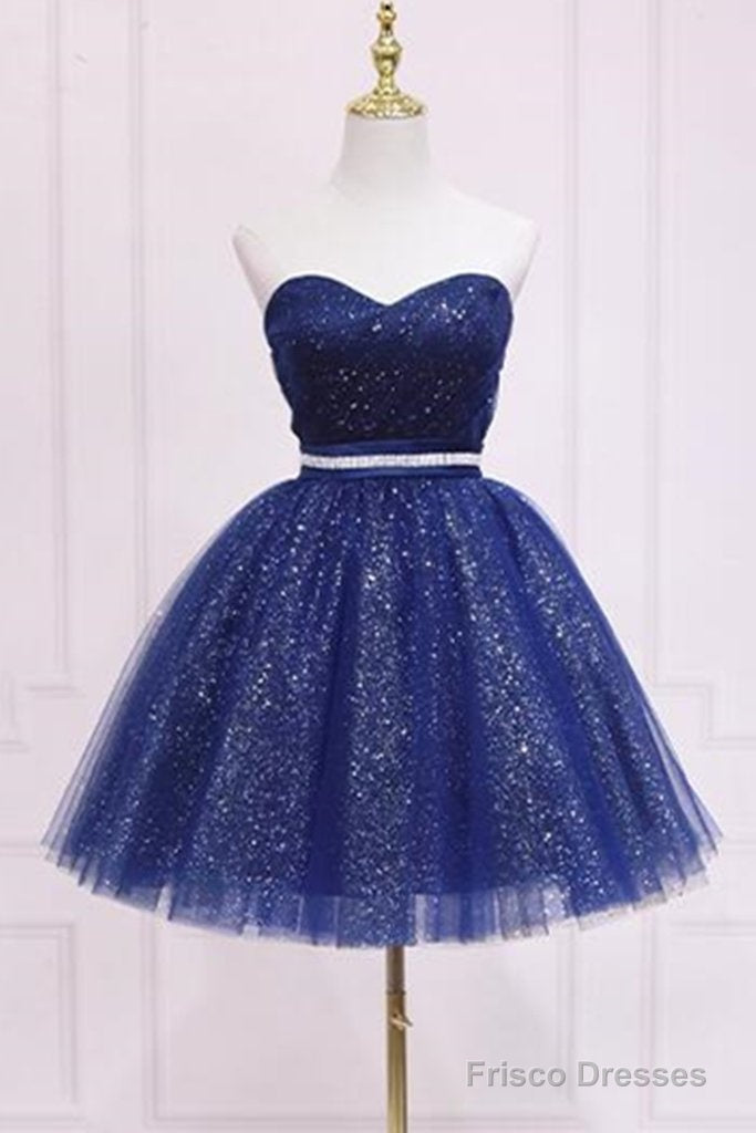 Homecoming Dress With Belt, Sparkly Blue Formal Evening Dress Main image
