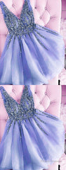 Homecoming Dresses Tulle V Neck Ruffles Short Gowns Cute