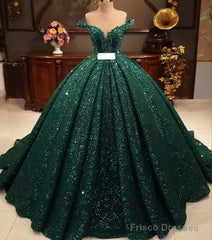 Hot Appliques Ball Gown  Dark Green Wedding Dress Sequin Quinceanera Dress