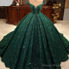 Hot Appliques Ball Gown  Dark Green Wedding Dress Sequin Quinceanera Dress