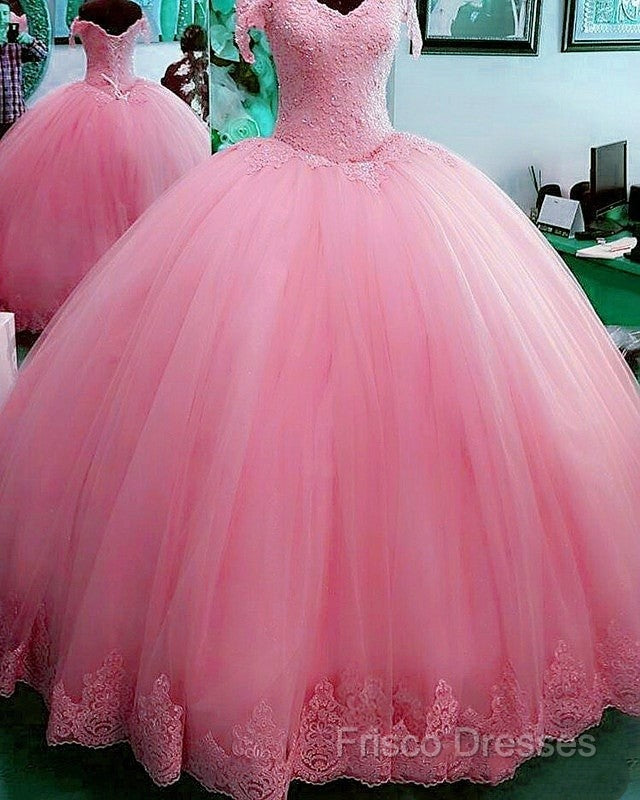 Hot Ball Gown Lace Quinceanera Dress Tulle Appliques Off Shoulder Party Dress Main image