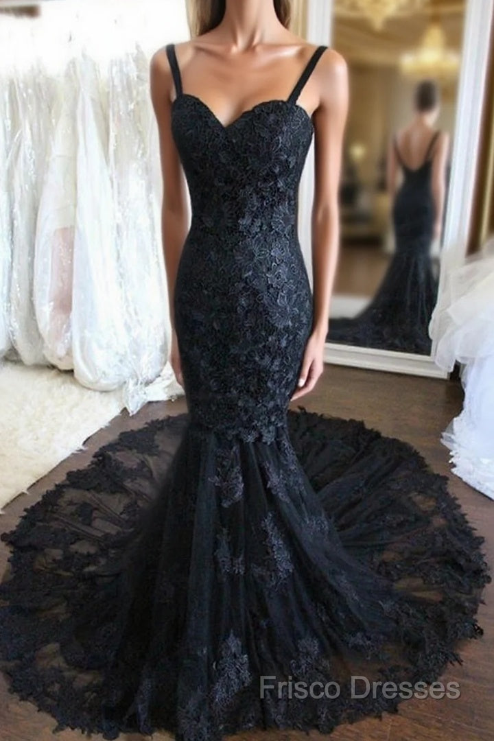Hot Black Lace Formal Dress Uk Straps Mermaid Simple Wedding Dress