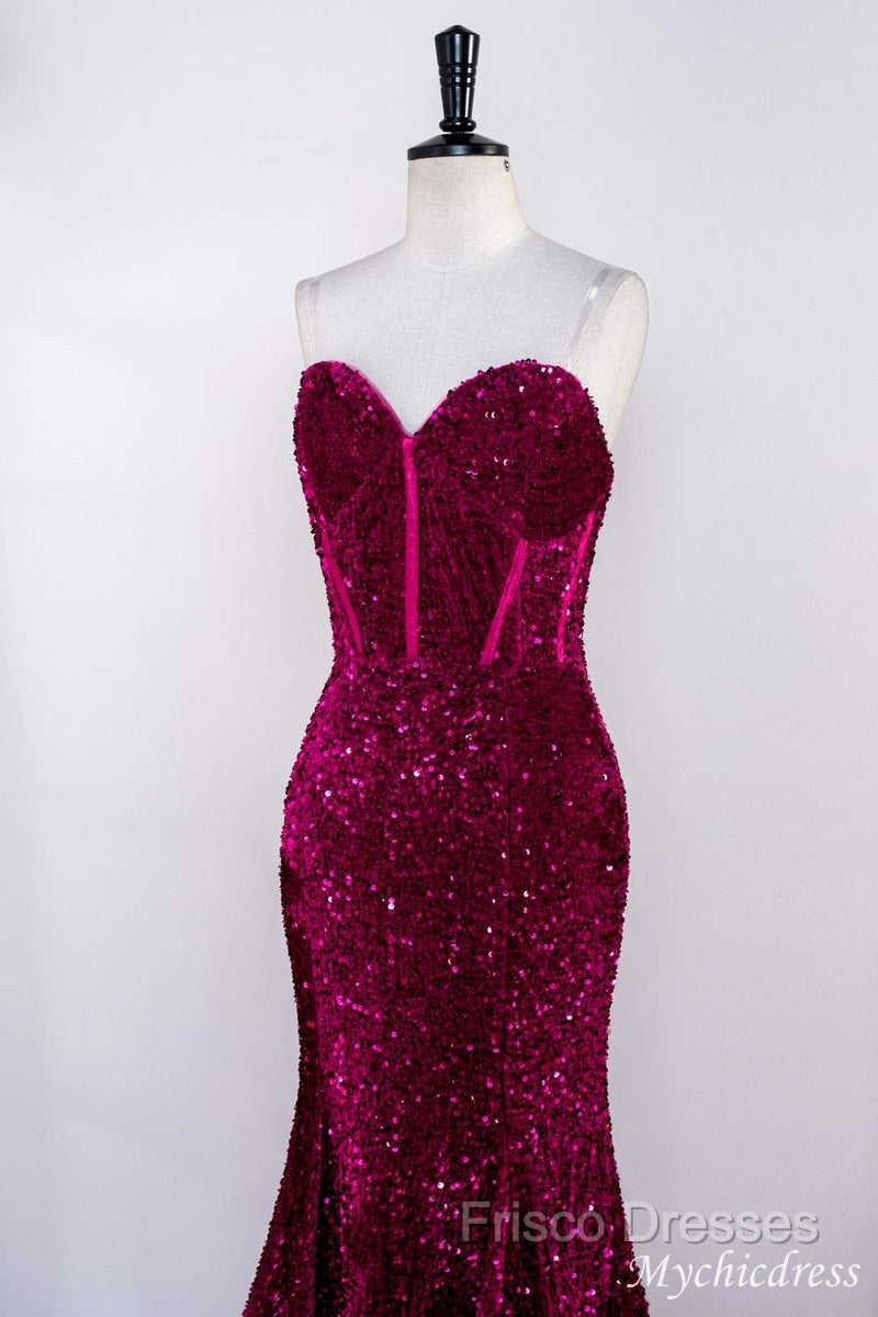 Hot Fuchsia Sequin Mermaid Formal Prom Formal Dress Sweetheart