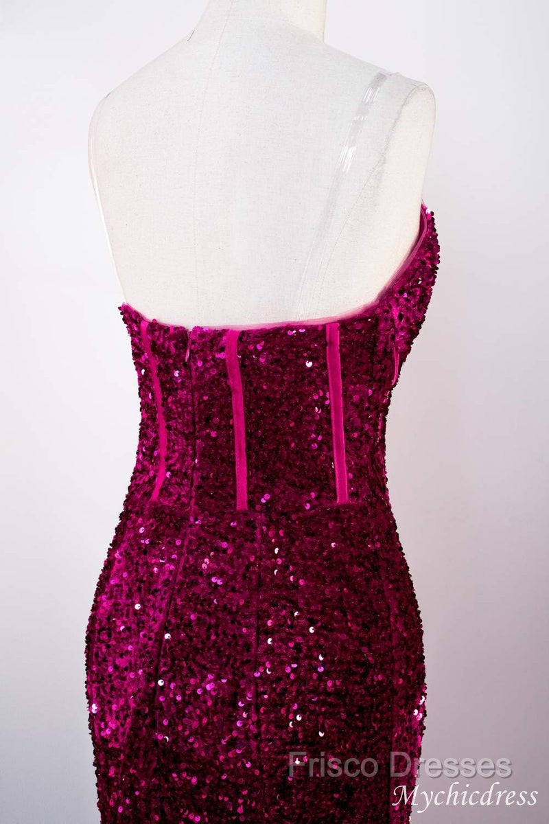 Hot Fuchsia Sequin Mermaid Formal Prom Formal Dress Sweetheart