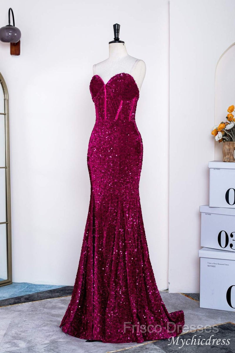 Hot Fuchsia Sequin Mermaid Formal Prom Formal Dress Sweetheart