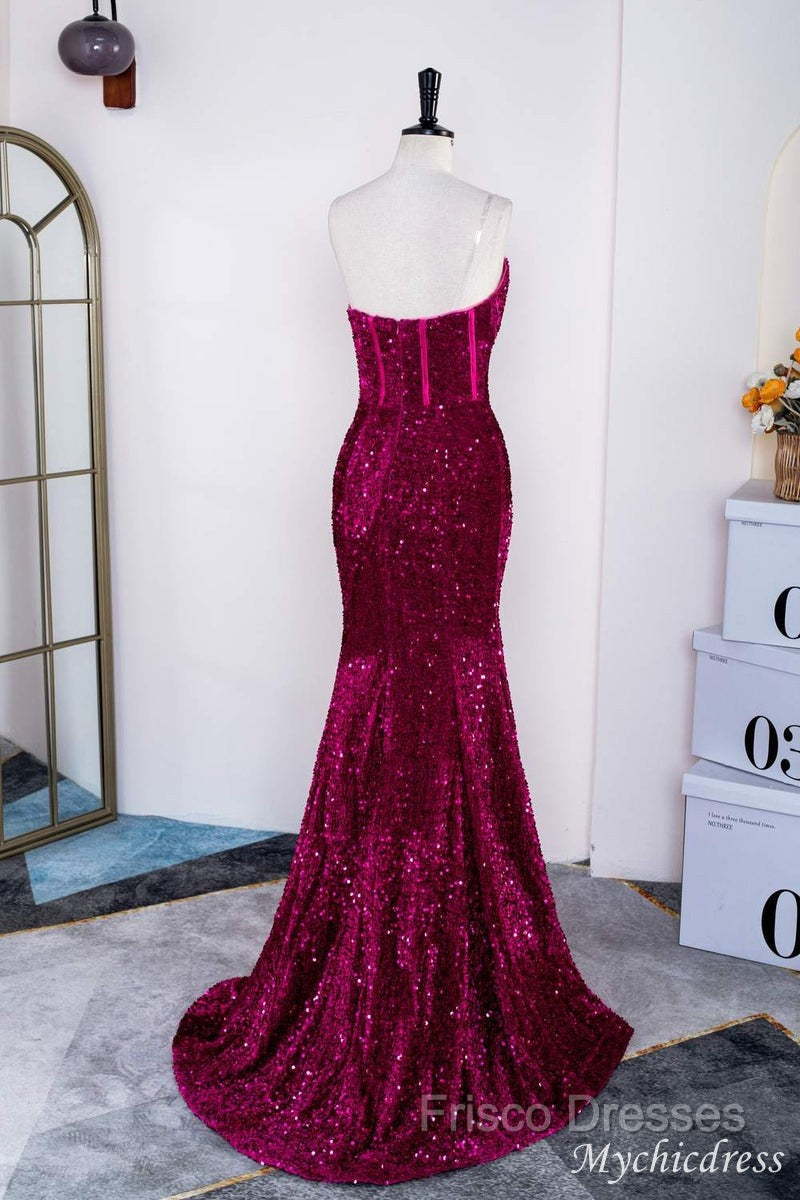 Hot Fuchsia Sequin Mermaid Formal Prom Formal Dress Sweetheart