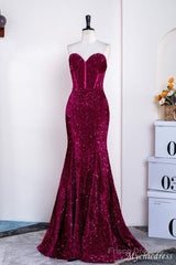 Hot Fuchsia Sequin Mermaid Prom Evening Dresses Sweetheart