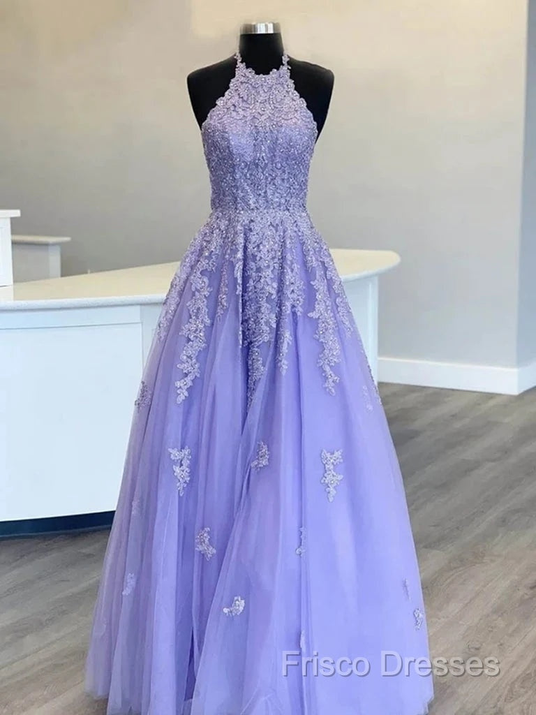 Hot Halter Purple Formal Prom Dress Lace Long Graduation Formal Dress Secondary image
