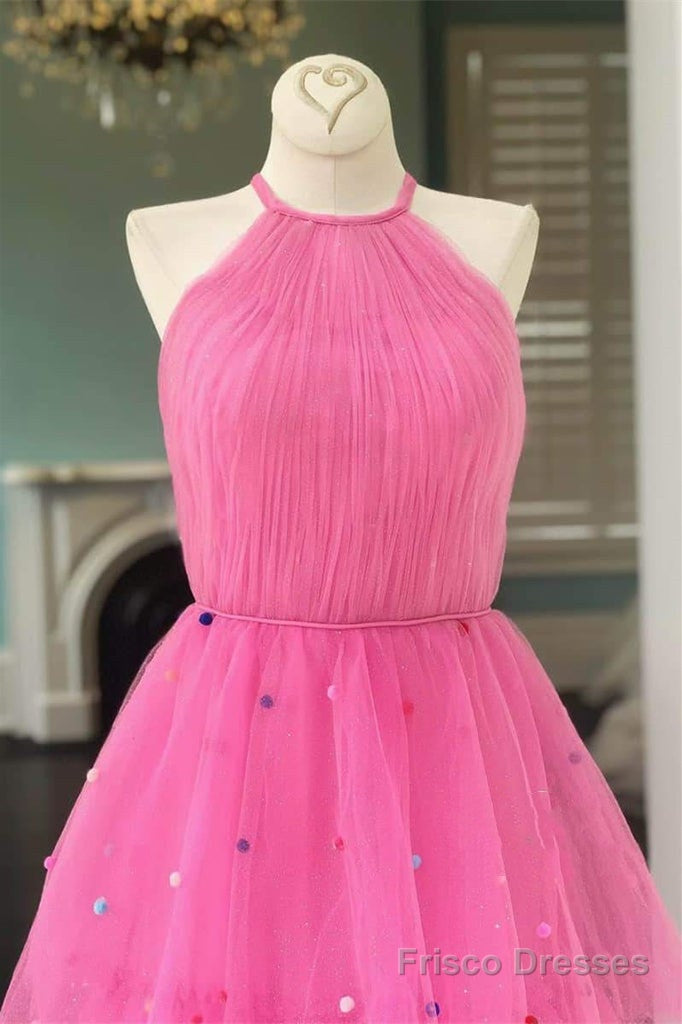 Hot Pink A-Line Tulle Prom Dress with Colorful Dots Secondary image