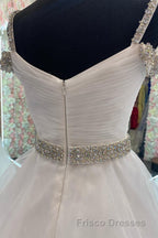 Hot Pink Beaded Cold-Shoulder A-Line Formal Prom Dress