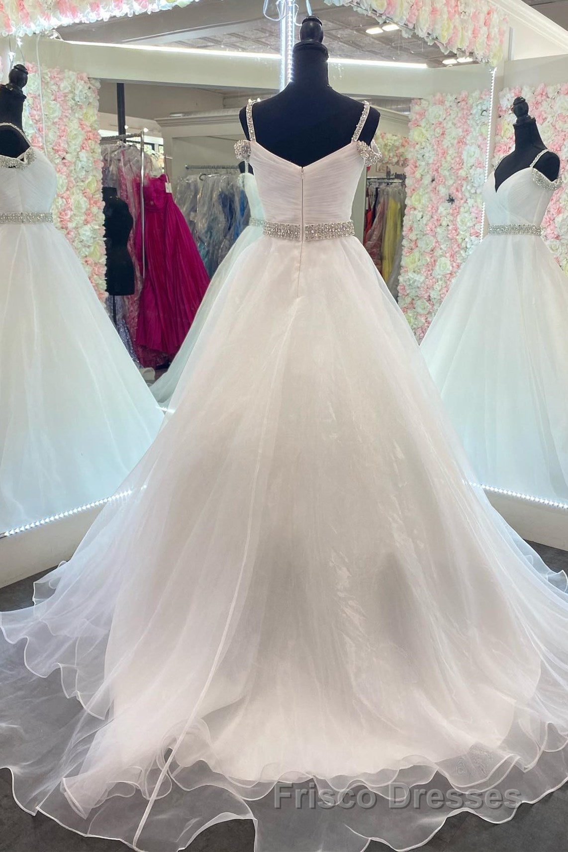 Hot Pink Beaded Cold-Shoulder A-Line Formal Prom Dress