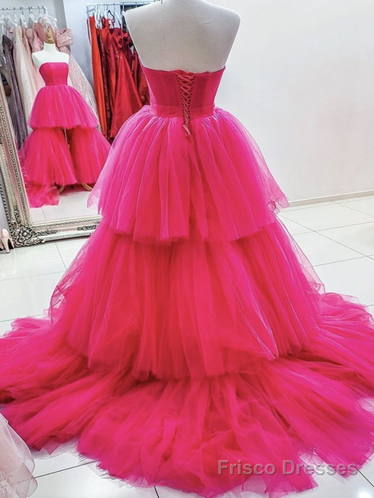 Hot Pink High Low Prom Dresses, Hot Pink High Low Formal Evening Dresses Secondary image