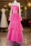 Hot Pink High Low Formal Prom Dress, Hot Pink High Low Formal Graduation Dress