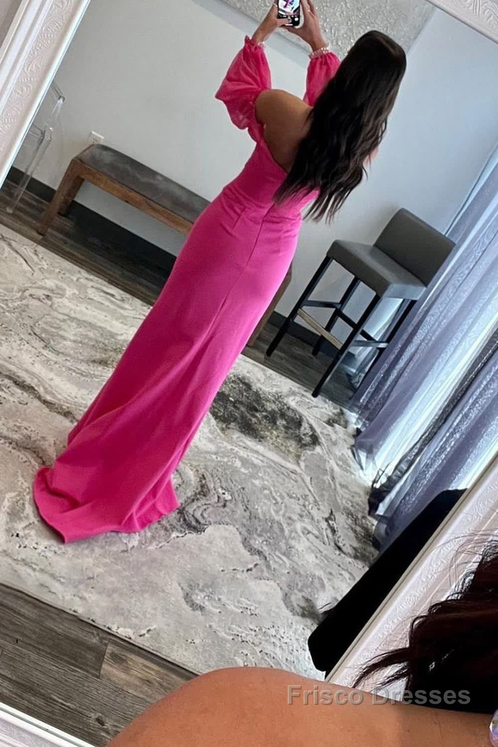 Hot Pink Off The Shoulder Detachale Sleeves Cut Out Prom Dress Secondary image