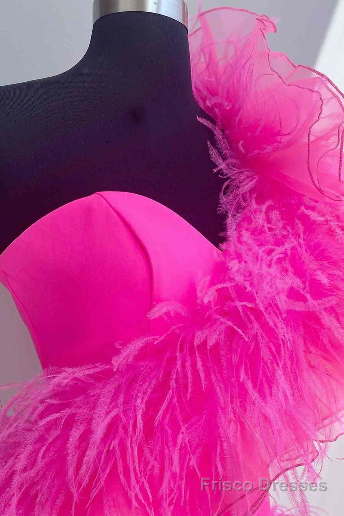 Hot Pink Ruffled Short Homecoming Dress with Feathers Secondary image