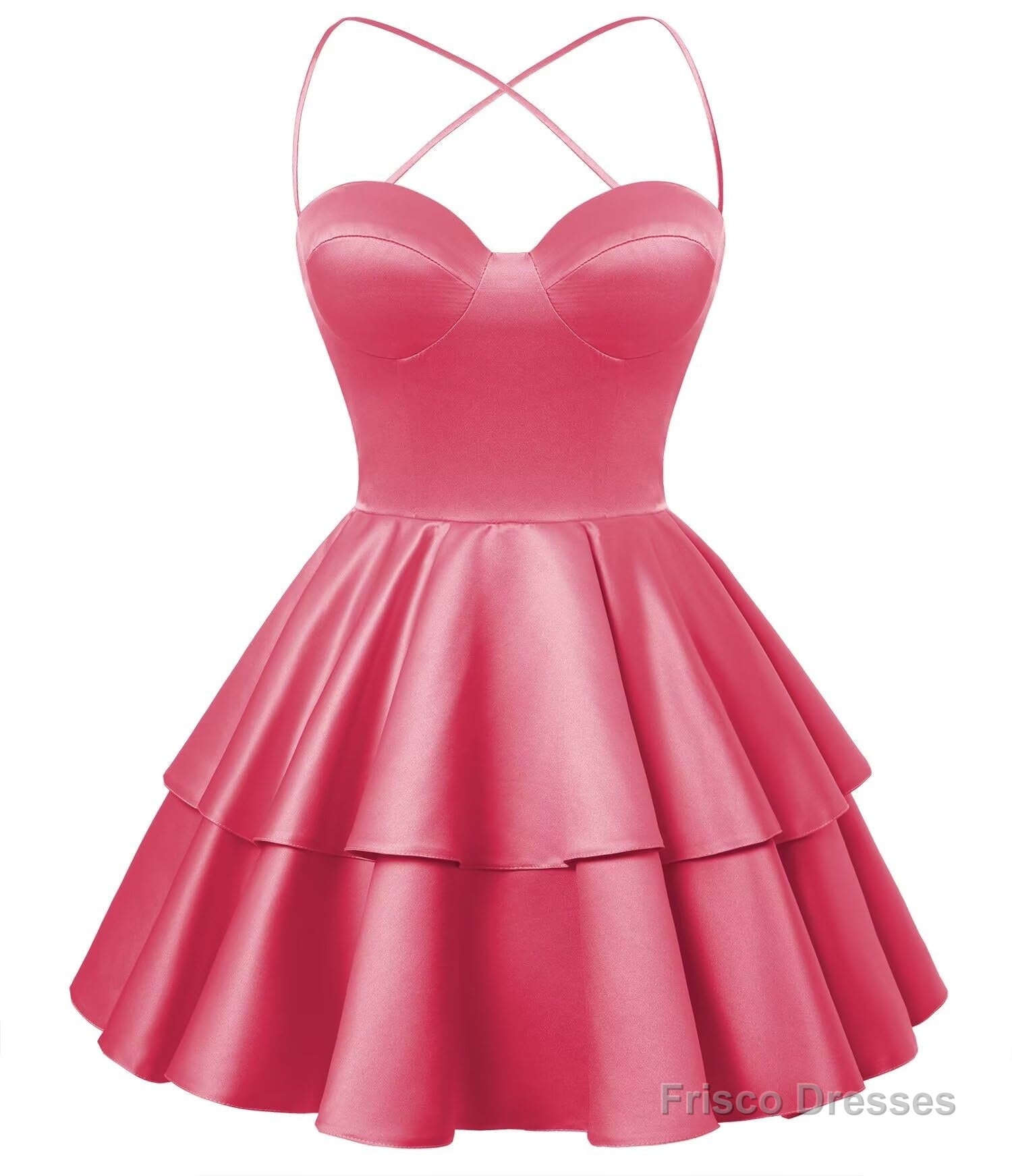 Hot Pink Satin Homecoming Dress Sweetheart Neck Tiered Short Graduation Dresses Secondary image